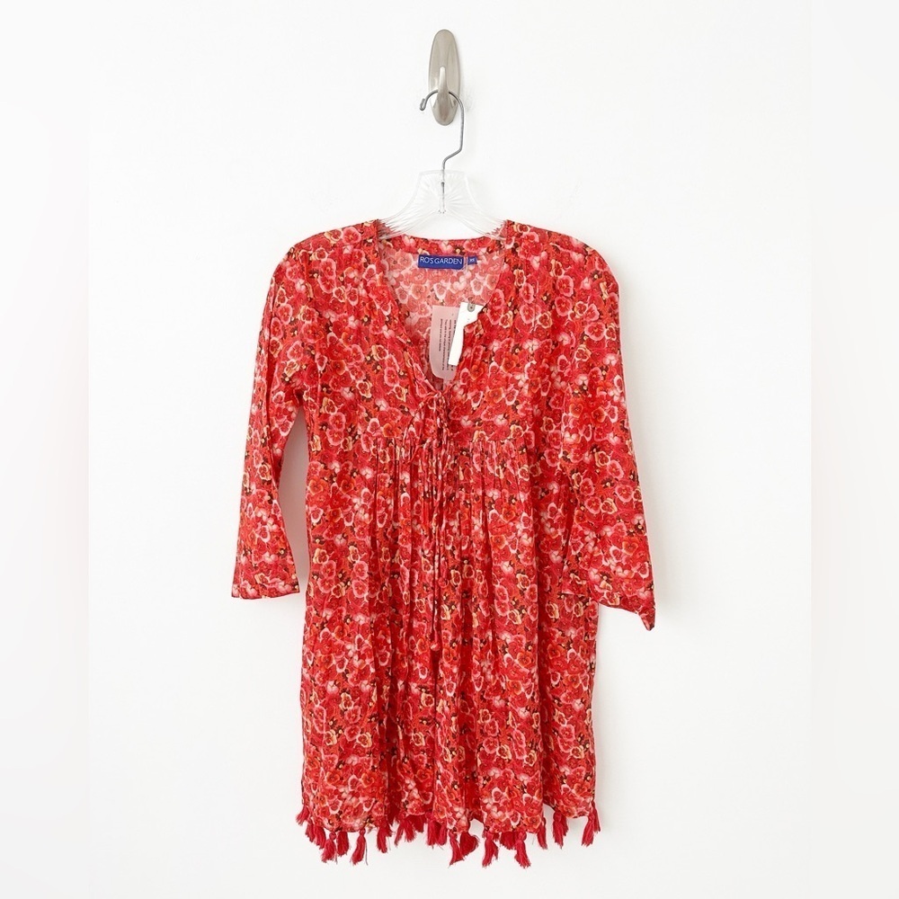 NWT Anthropologie Ro's Garden Seychelles Mini Dress Cover Up XS Pansies Red $155 - Picture 2 of 11